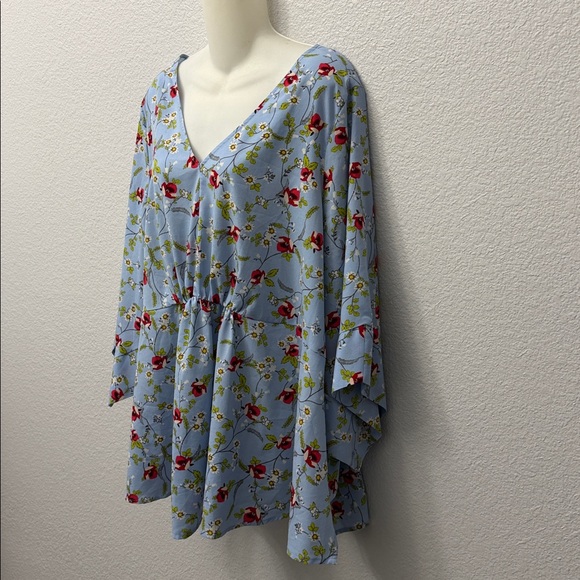 Lane Bryant Blue Floral Print V-Neck Dolman Sleeve Babydoll Blouse Size 18/20 - Picture 4 of 5
